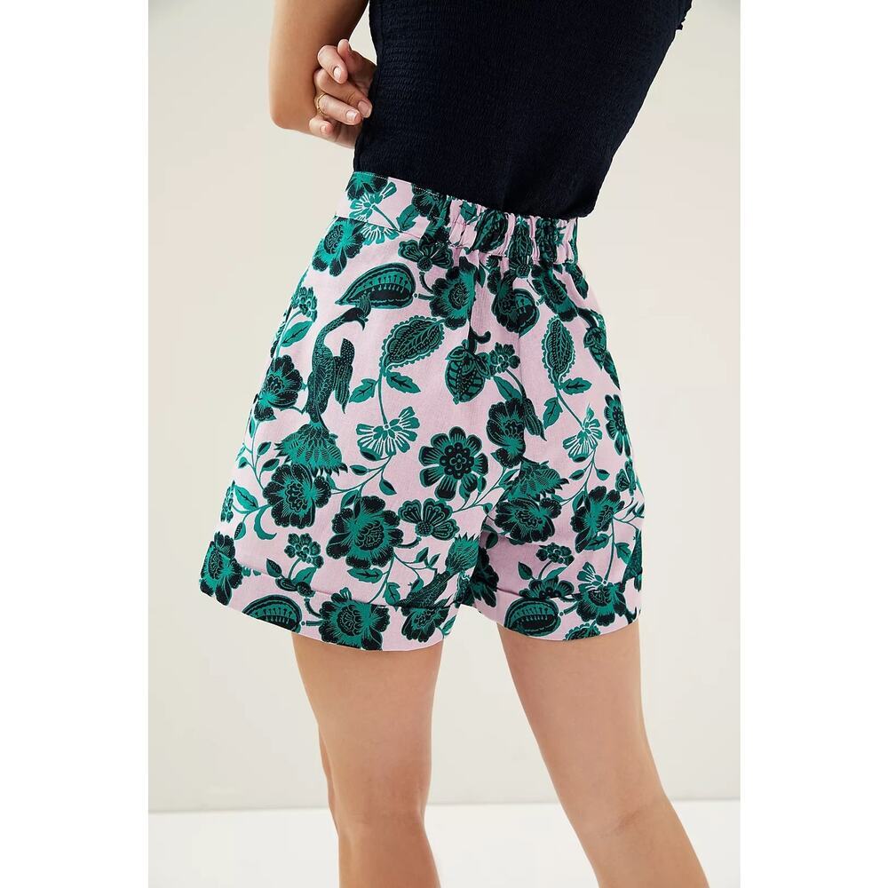 Corey Lynn Calter Anthropologie Gardenia Floral Shorts Pink Green Size Small - Picture 2 of 11